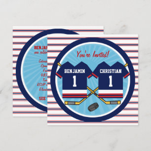 Ice Hockey Twins Jersey V2 1st Birthday Party Kaart