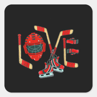 Ice Hockey Valentijnsdag Love Cute Gift Boys Girl Vierkante Sticker