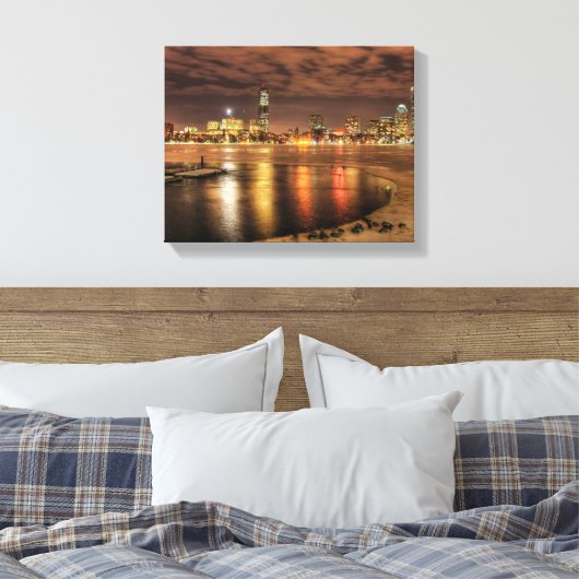 Ice is gedeeltelijk gesmolten op de Charles River  Canvas Afdruk (Insitu (Slaapkamer))