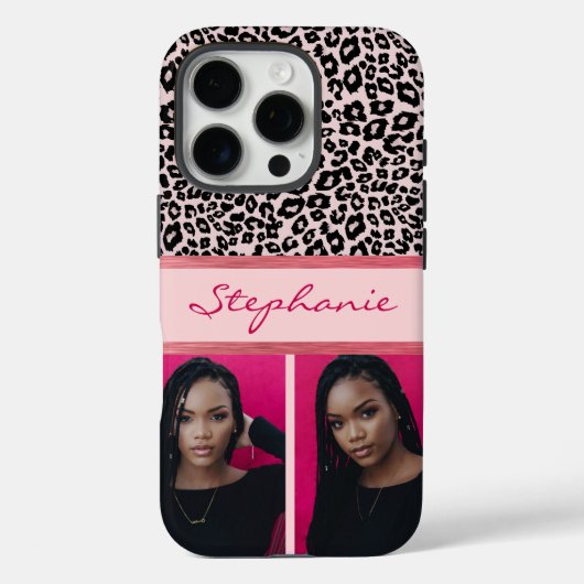 Ice Pink Leopard Print Photo Collage Case-Mate iPhone Case (Achterkant)