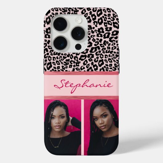 Ice Pink Leopard Print Photo Collage Case-Mate iPhone Case (Achterkant)