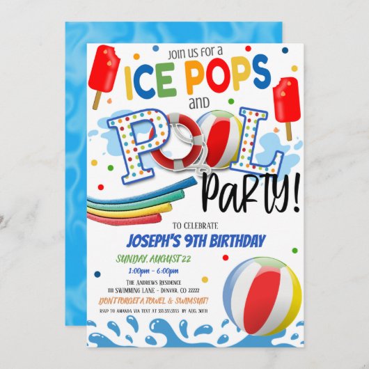 Ice-Poppen en Pool Party Invitation Kaart (Voorkant / Achterkant)