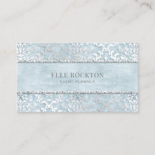 Ice Powder Blue Glimmer Damask Silver Visitekaartje