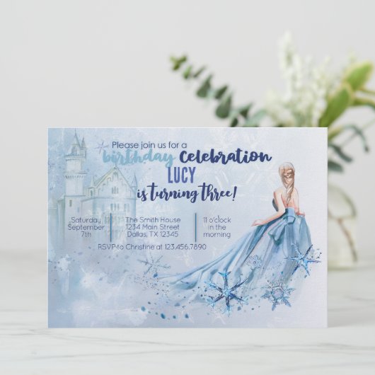Ice Princess Invitation de fête d'anniversaire (Debout devant)