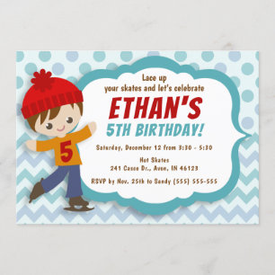 Ice Schaats Boy Blue Ice Skating Birthday Invite Kaart