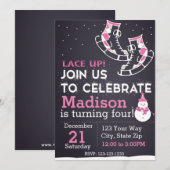 Ice Schaats verjaardagsuitnodiging (roze) Kaart (Voorkant / Achterkant)