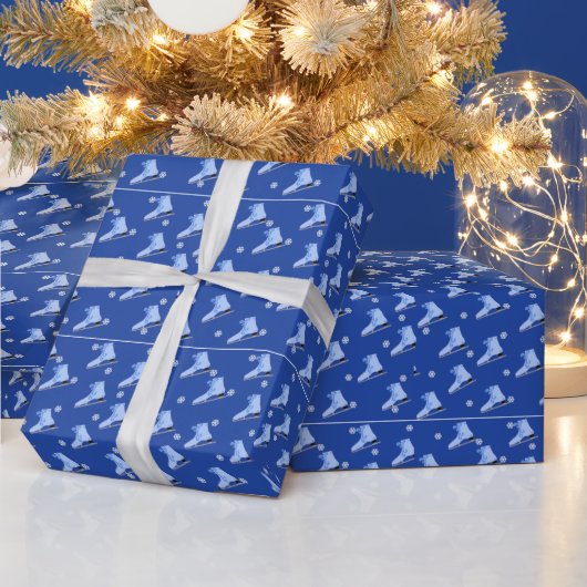 Ice Schaatsen Blue Wrapping Paper Cadeaupapier (Feestdagen)