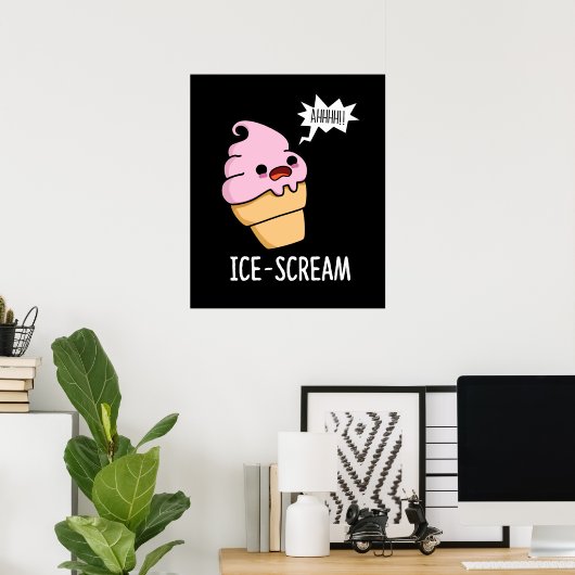 Ice-Scream Funny Ice Cream Cone Pun Dark BG Poster (Thuiskantoor)