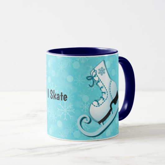 Ice Skate I Skate Personalized Mug Cup in Blue (Devant droit)