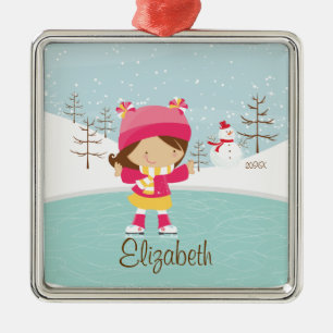 Ice Skater Girl met kerstversiering Metalen Ornament