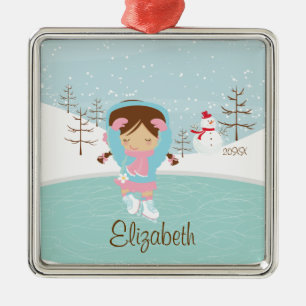 Ice Skater Girl met kerstversiering Metalen Ornament