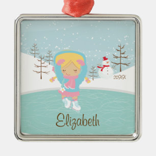Ice Skater Girl met kerstversiering Metalen Ornament