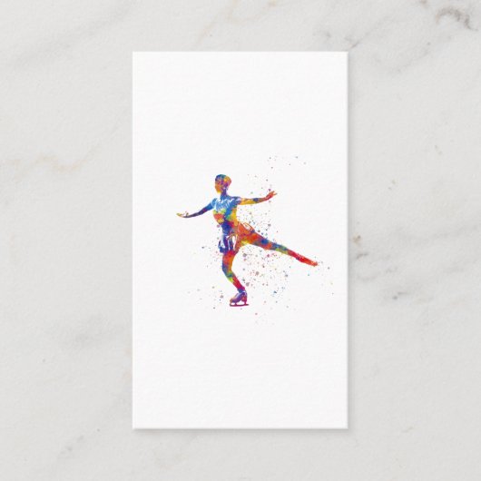 Ice skater in watercolor visitekaartje (Voorkant)