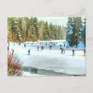Ice Skaters op een Pond Waterverf Winter Landscape Briefkaart
