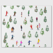 Ice Skaters Pine │ ijsschaatsen kerstwinter Cadeaupapier (Vlak)