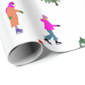 Ice Skaters Pine │ ijsschaatsen kerstwinter Cadeaupapier (Rol Hoek)