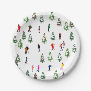 Ice Skaters Pine │ ijsschaatsen kerstwinter Papieren Bordje