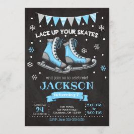 Ice Skating Birthday Invitation / Boy / Blue Grey Kaart
