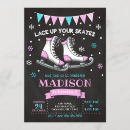 Ice Skating Birthday Invitation / Girl / Roze Blau Kaart