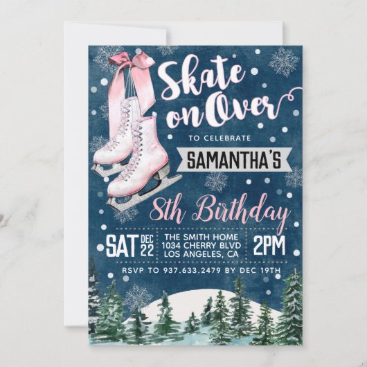 Ice Skating Birthday Invitation Kaart (Voorkant)