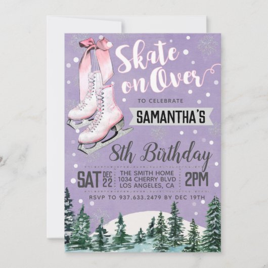 Ice Skating Birthday Invitation Kaart (Voorkant)