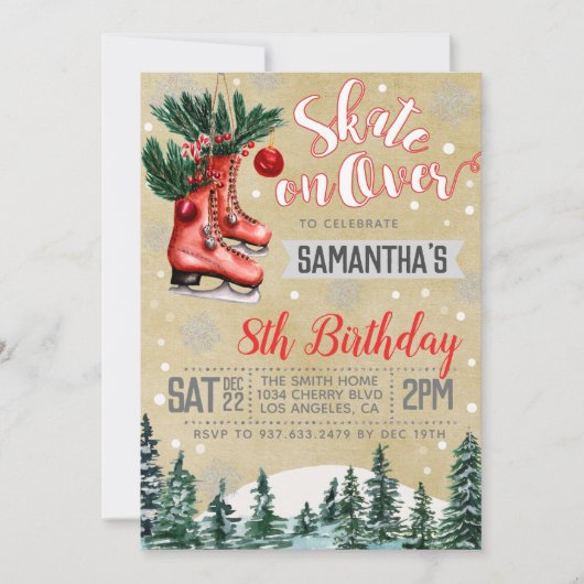 Ice Skating Birthday Invitation Kaart (Voorkant)