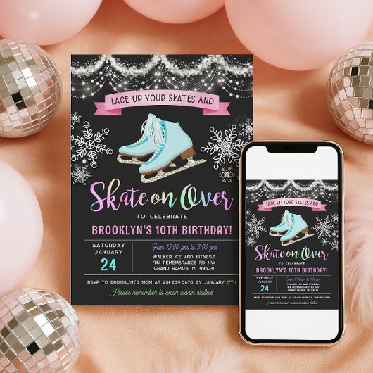 Ice Skating Birthday Invitation Kaart