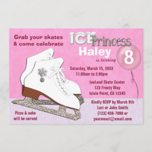 Ice Skating Birthday Invitation PINK Ice Princess Kaart