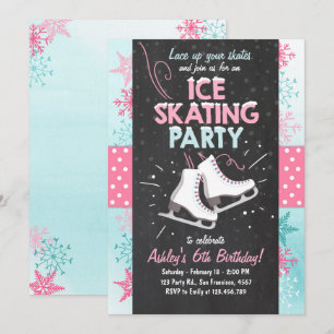 Ice Skating Birthday Invitation Schaats Winter Pin Kaart