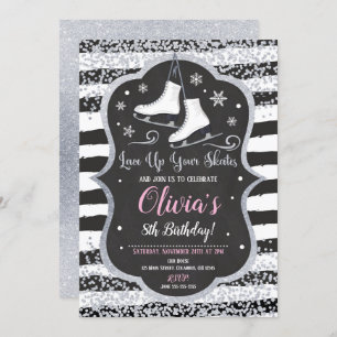 Ice Skating Birthday Invitation Silver Glitter Kaart