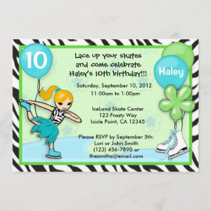 Ice Skating Birthday Invitation zebra print Kaart