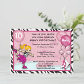 Ice Skating Birthday Invitation zebra print roze Kaart (Staand voorkant)