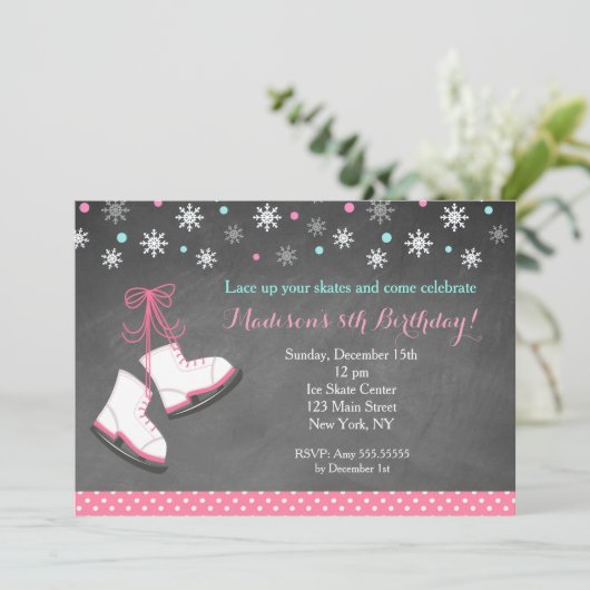 Ice Skating Birthday Invitations Kaart (Staand voorkant)