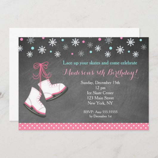 Ice Skating Birthday Invitations Kaart (Voorkant / Achterkant)