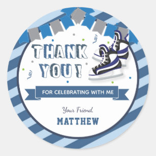 Ice Skating Birthday Party Blue Bedankt voor je pl Ronde Sticker