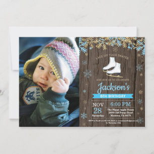 Ice Skating Birthday Party Blue Schaats Foto Kaart