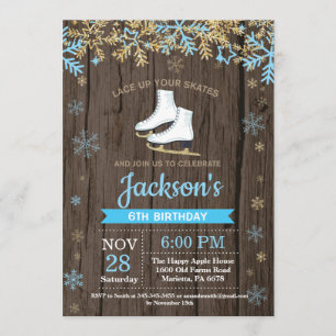 Ice Skating Birthday Party Blue Schaats Invitation Kaart