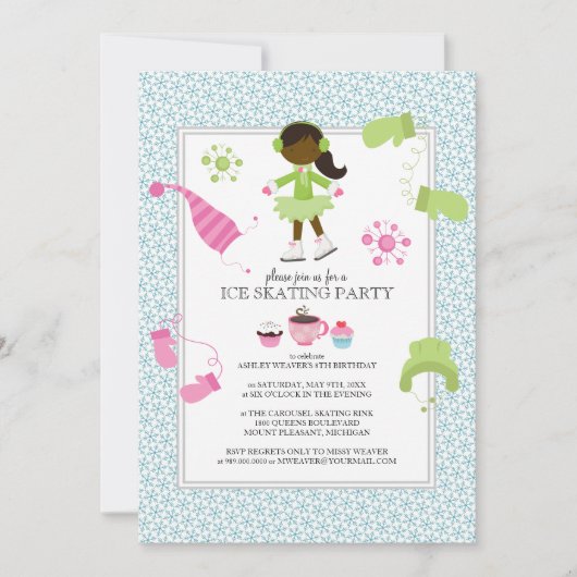 Ice Skating Birthday Party Invitations Kaart (Voorkant)