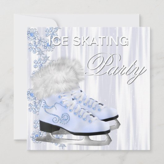 Ice Skating Birthday Party Invitations Kaart (Voorkant)