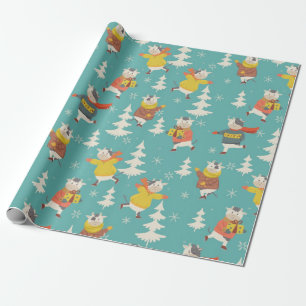 Ice Skating Cows-kerstpatroon Cadeaupapier