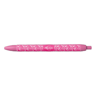 Ice Skating Cute Pink White Girly Monogramed Zwarte Inkt Pen