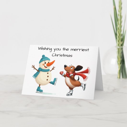 Ice Skating Dachshund Christmas Card Bedankkaart (Voorkant)