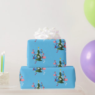 Ice Skating Flamingos met Kerstmis met Kerstmis Cadeaupapier