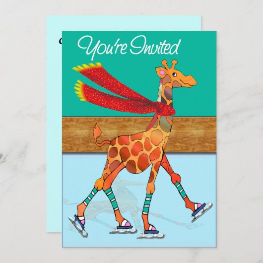 Ice Skating Giraffe met Scarf bij Rink Kaart (Voorkant / Achterkant)