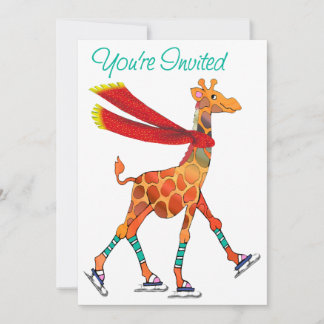 Ice Skating Giraffe met Scarf Invite Kaart
