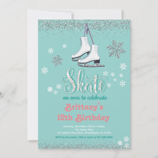 Ice Skating Girl Birthday Party Invitation (Voorkant)
