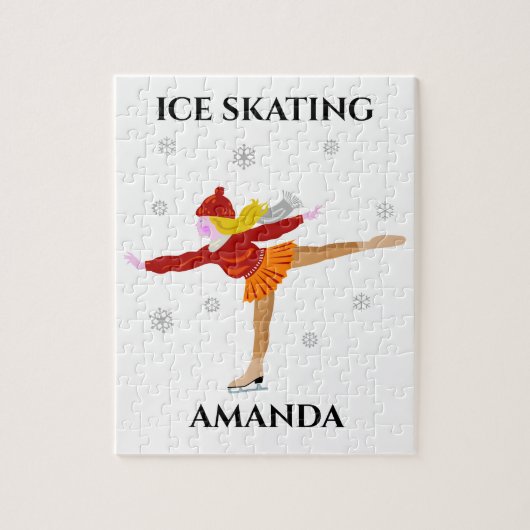 Ice skating girl puzzel met de naam van het kind. (Verticaal)