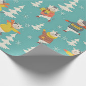 Ice Skating Koe kerstpatroon Cadeaupapier (Hoek)