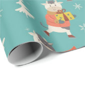 Ice Skating Koe kerstpatroon Cadeaupapier (Rol Hoek)