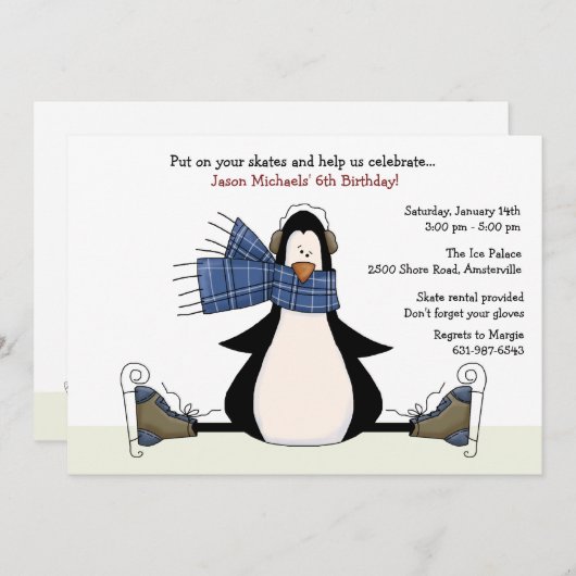 Ice Skating Party Invitation bleue (Devant / Derrière)